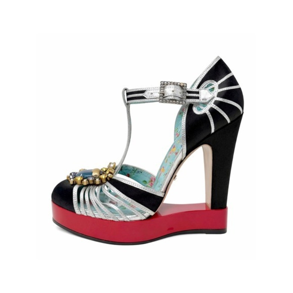 Gucci Runway SS17 Black Embellished Platform Sandals High Heel Mariska‎ EU 37.5